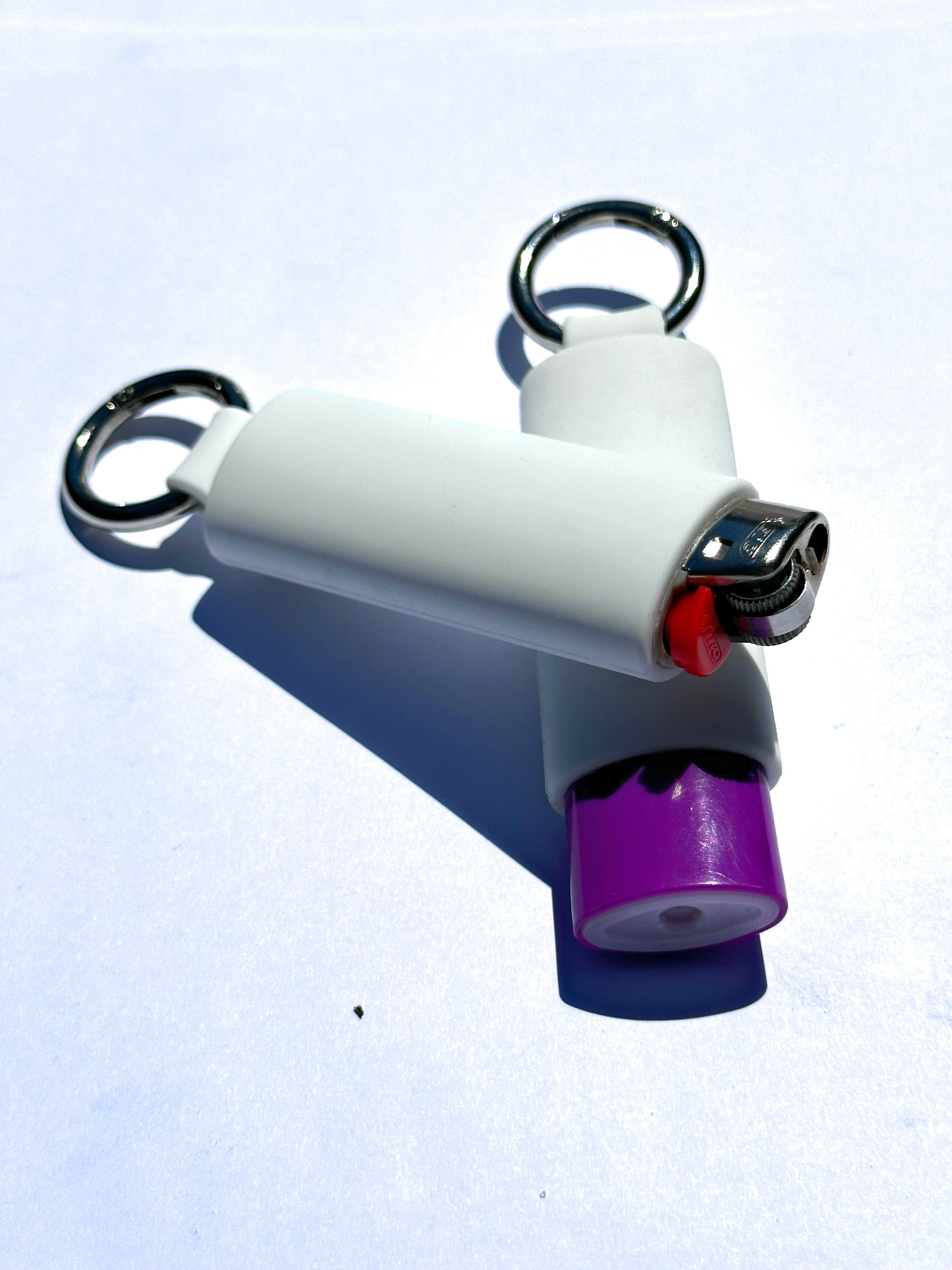 White Lighter Holder Keychain with Spring Clip made by